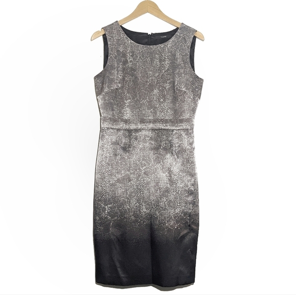 Tahari Sleeveless Snakeskin Sheath Ombre Dress High Neck Size Gray Silver Black - Picture 2 of 13